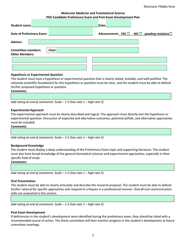 PhD Candidate Preliminary Exam And Post Exam Development Plan screenshot