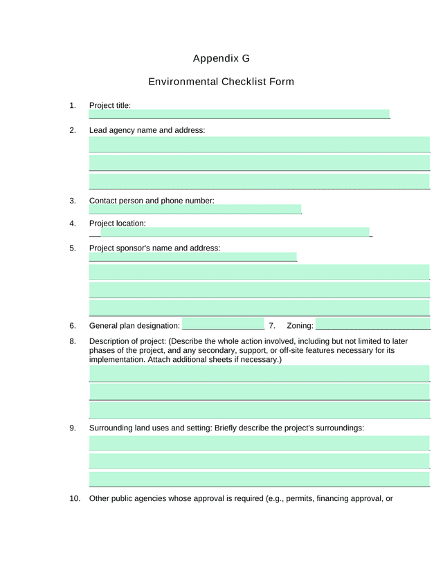 Environmental Checklist Form screenshot