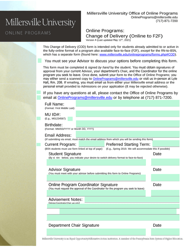 Change Of Delivery (Online To F2F) screenshot
