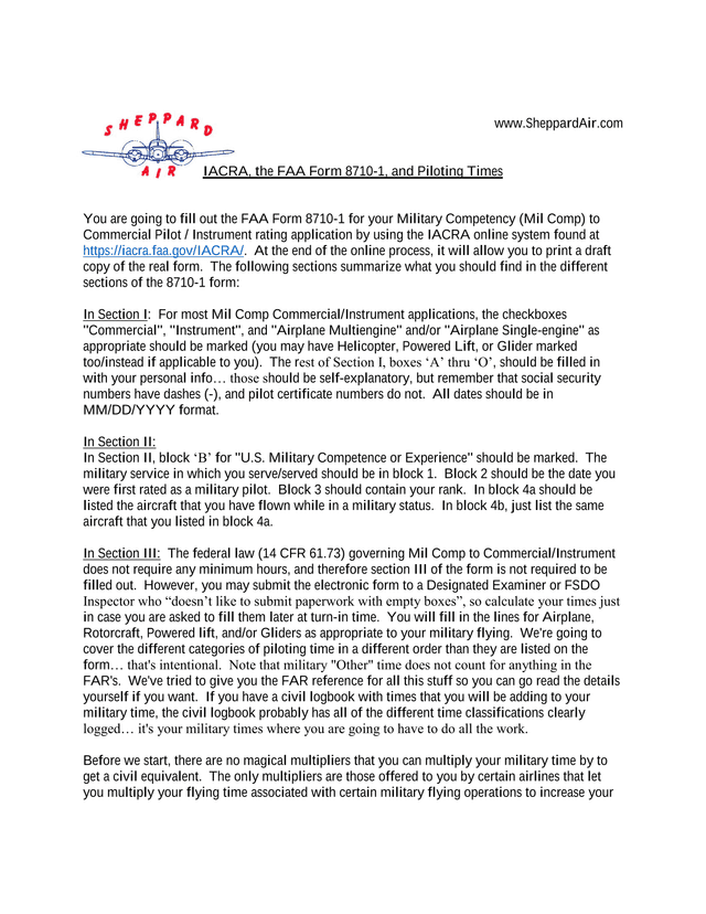FAA Form 8710 1 Military Competency Guide screenshot