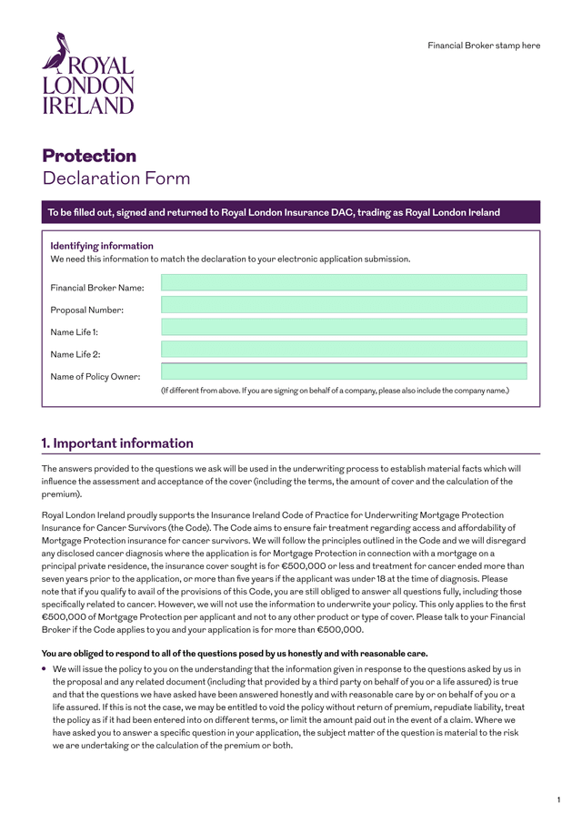 Protection Declaration Form screenshot