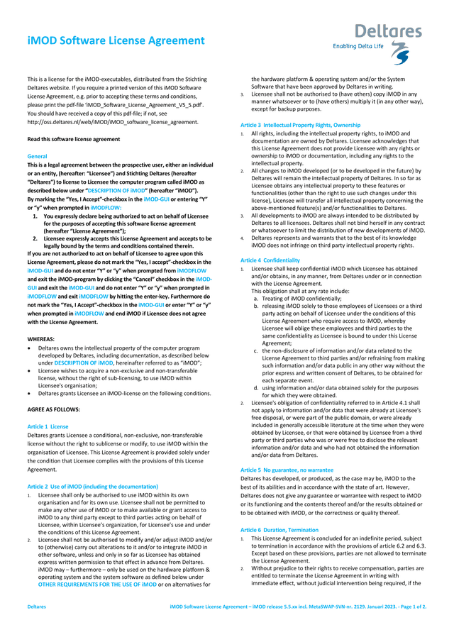 IMOD Software License Agreement screenshot