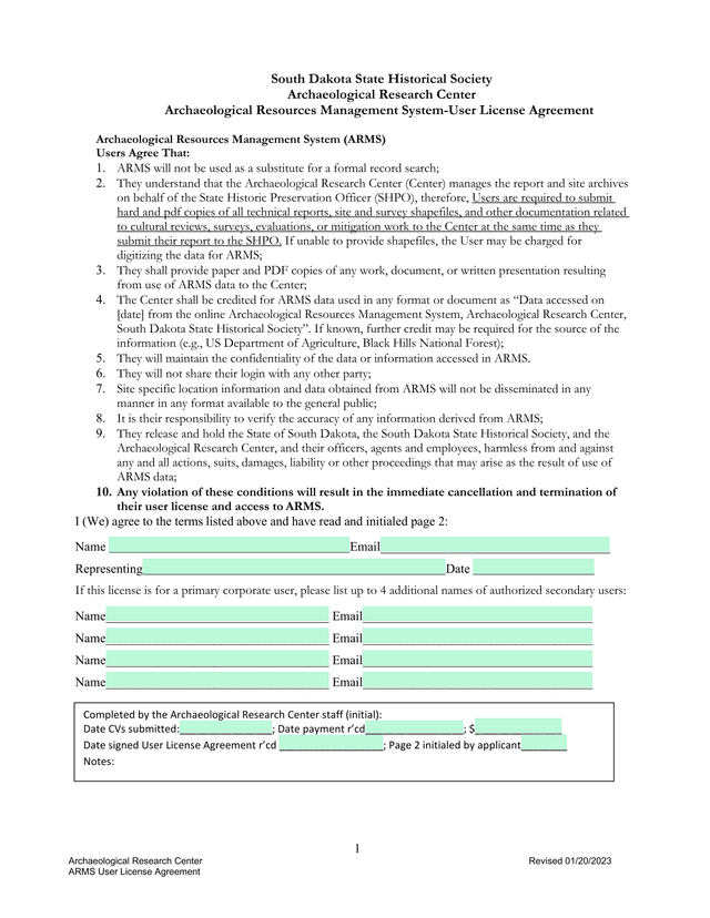 ARMS User License Agreement screenshot