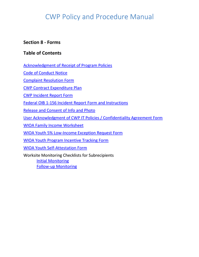 CWP Policy And Procedure Manual screenshot