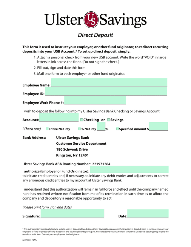 Direct Deposit Form screenshot