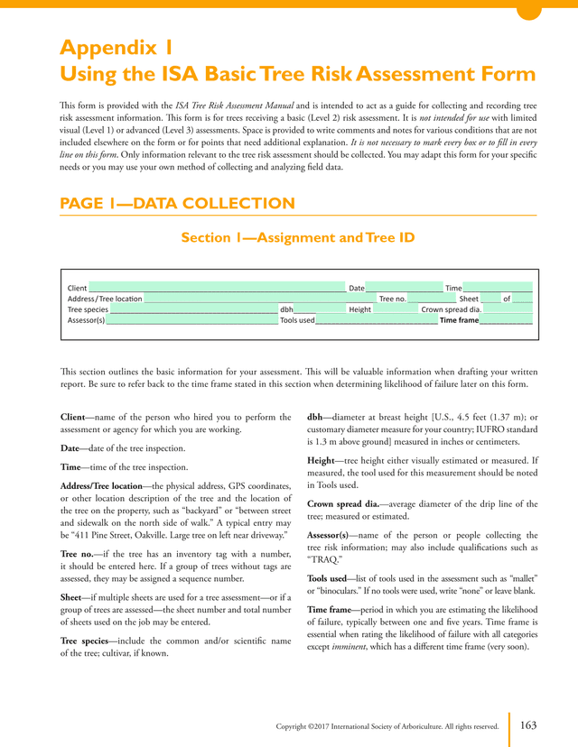 ISA Basic Tree Risk Assessment Form screenshot