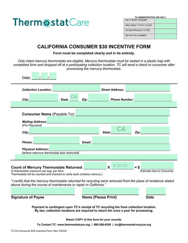 TC CA Consumer 30 Incentive Form screenshot