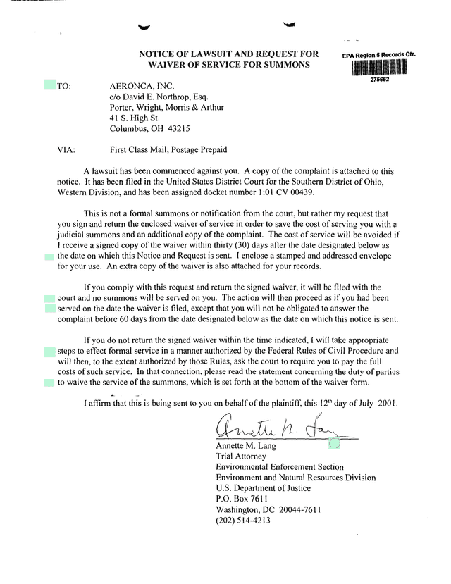 Notice Of Lawsuit And Request For Waiver Of Service For Summons screenshot