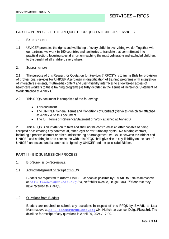 RFQS For Services  Non LTA screenshot