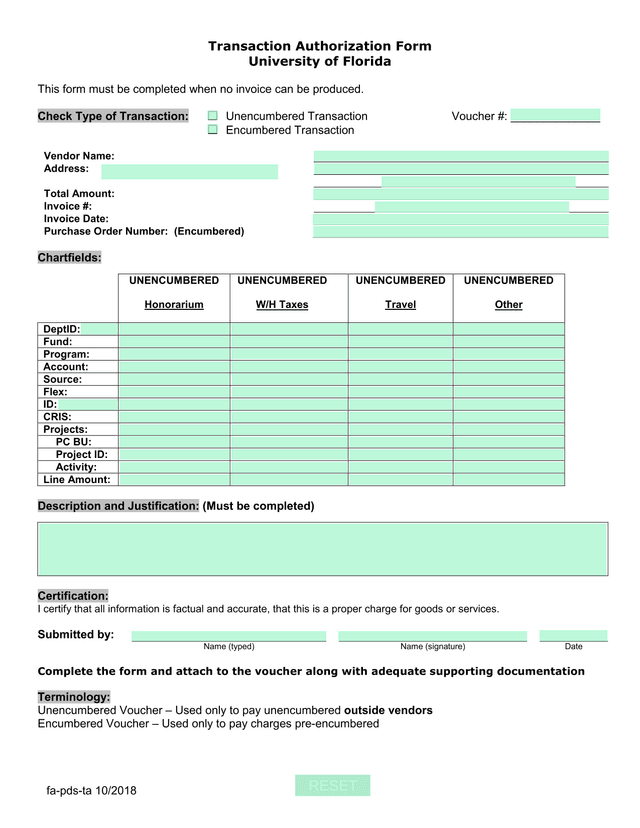 Transaction Authorization Form screenshot