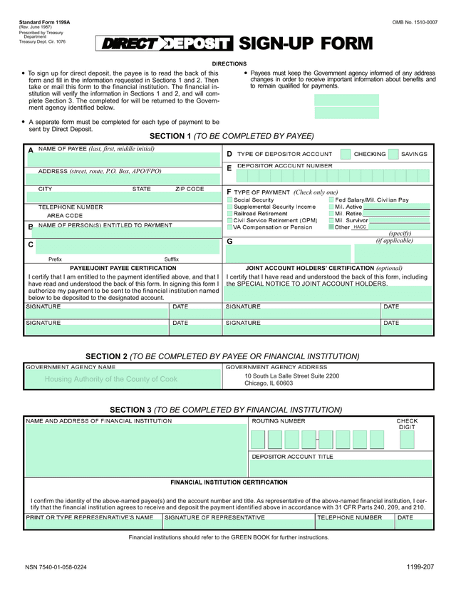 Standard Form 1199A screenshot