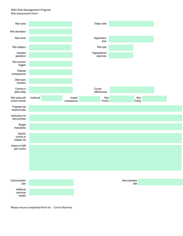 SRSU Risk Management Program Risk Assessment Form screenshot