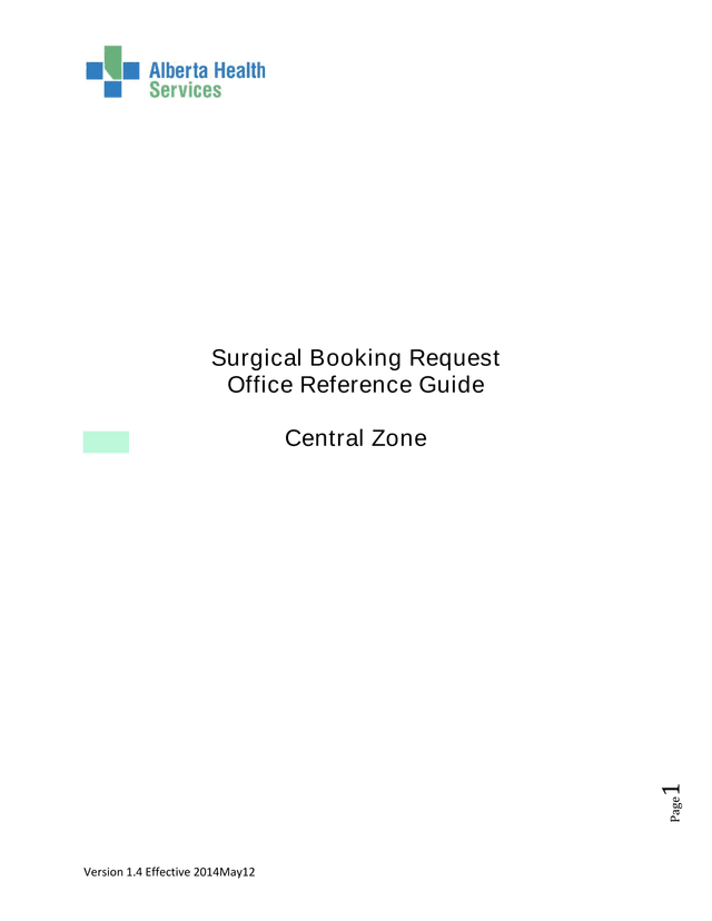 Surgical Booking Request Office Reference Guide screenshot