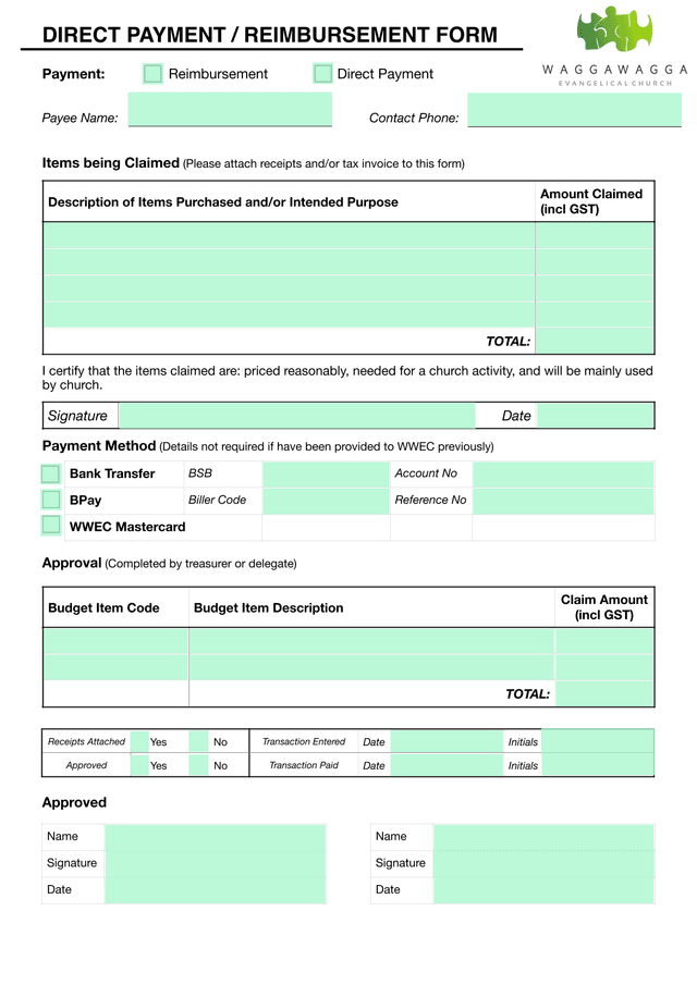Direct Payment  Reimbursement Form screenshot