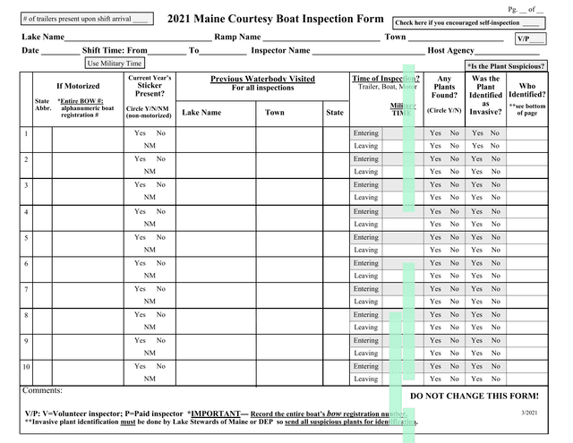 2021 Maine Courtesy Boat Inspection Form screenshot