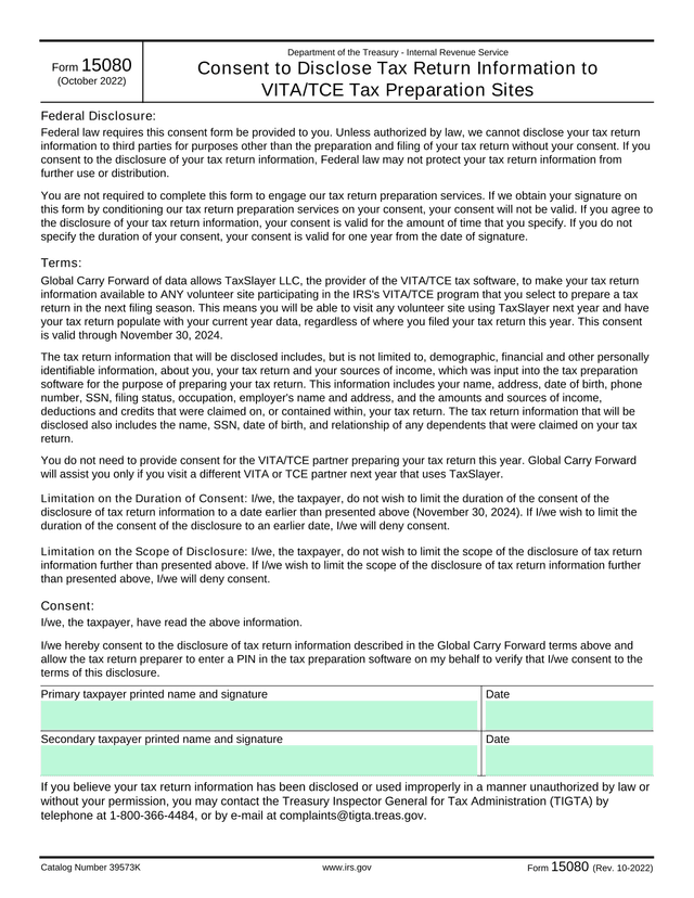 Form 15080 screenshot