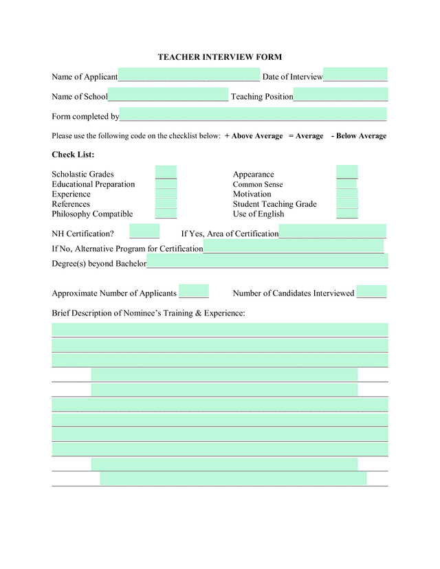 Teacher Interview Form screenshot
