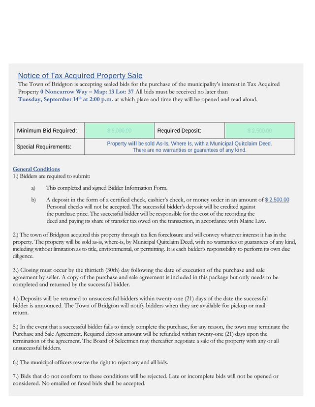 Notice Of Tax Acquired Property Sale screenshot