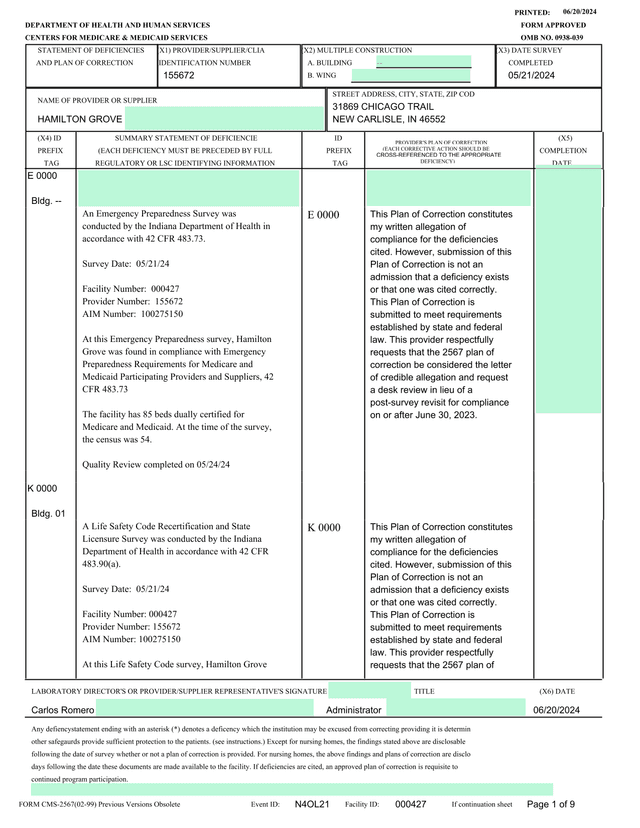 Statement Of Deficiencies And Plan Of Correction screenshot