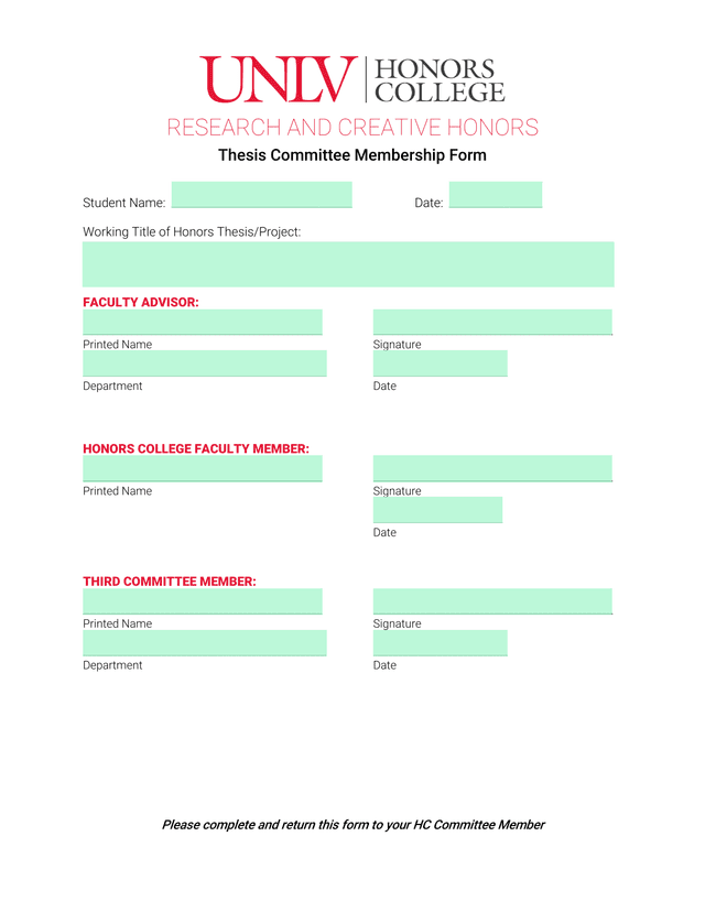 Thesis Committee Membership Form screenshot