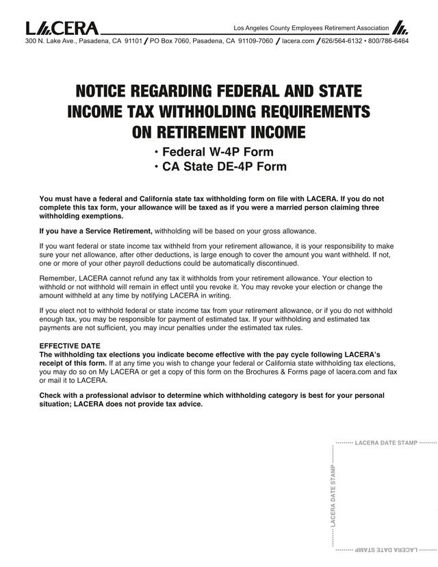Notice Regarding Federal And State Income Tax Withholding Requirements On Retirement Income screenshot