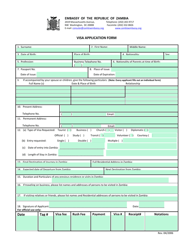 VISA APPLICATION FORM screenshot