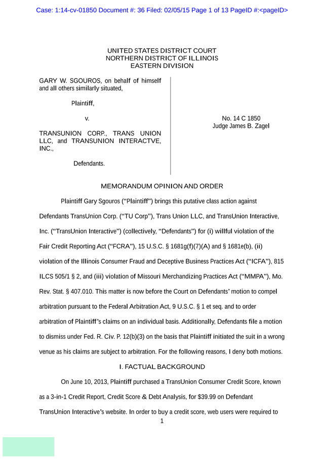 Sgouros V. TransUnion Corp., Et Al. screenshot