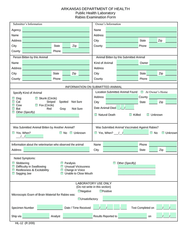 Rabies Examination Form screenshot