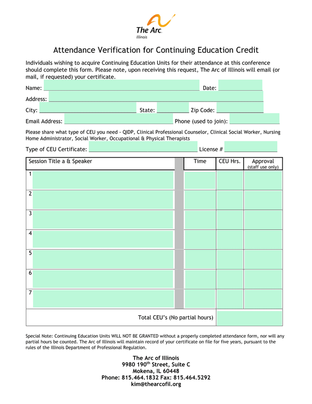 Attendance Verification For Continuing Education Credit screenshot