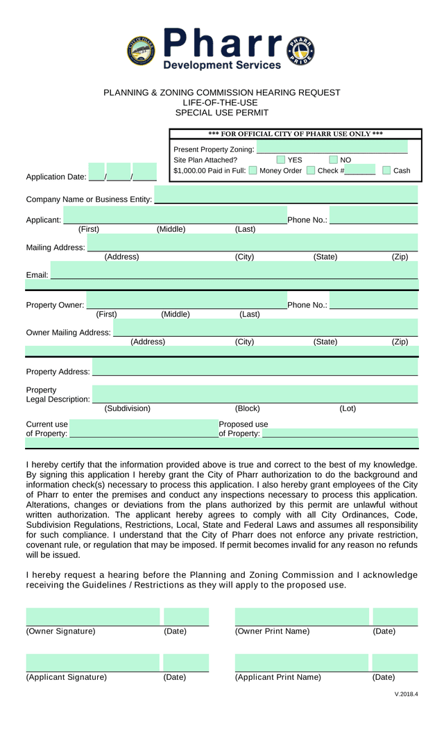 Planning  Zoning Commission Hearing Request   Special Use Permit screenshot