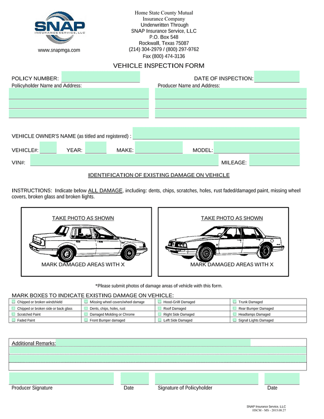 VEHICLE INSPECTION FORM screenshot