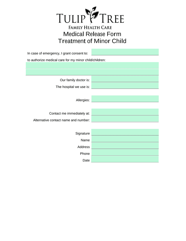 Medical Release Form Treatment Of Minor Child screenshot
