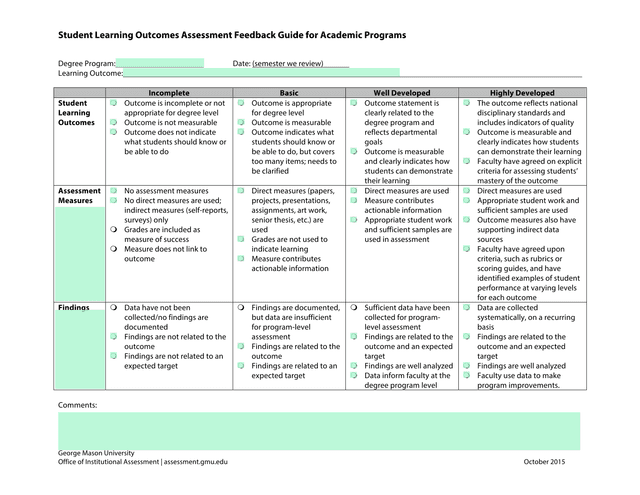 Student Learning Outcomes Assessment Feedback Guide For Academic Programs screenshot