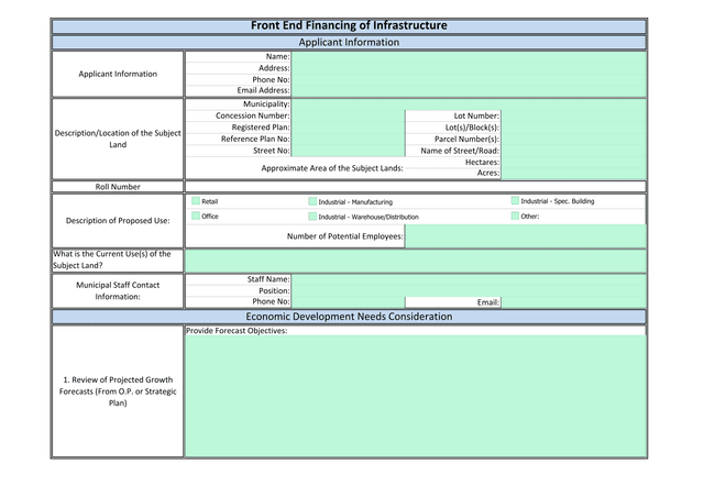 Economic Development Needs Consideration Form screenshot