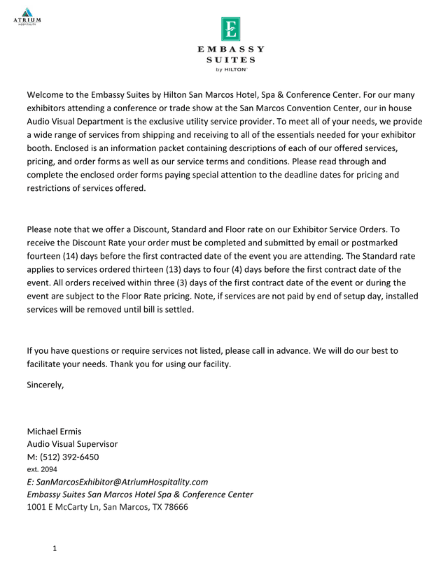 Exhibitor Service Information Packet screenshot