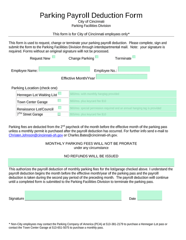 Parking Payroll Deduction Form screenshot