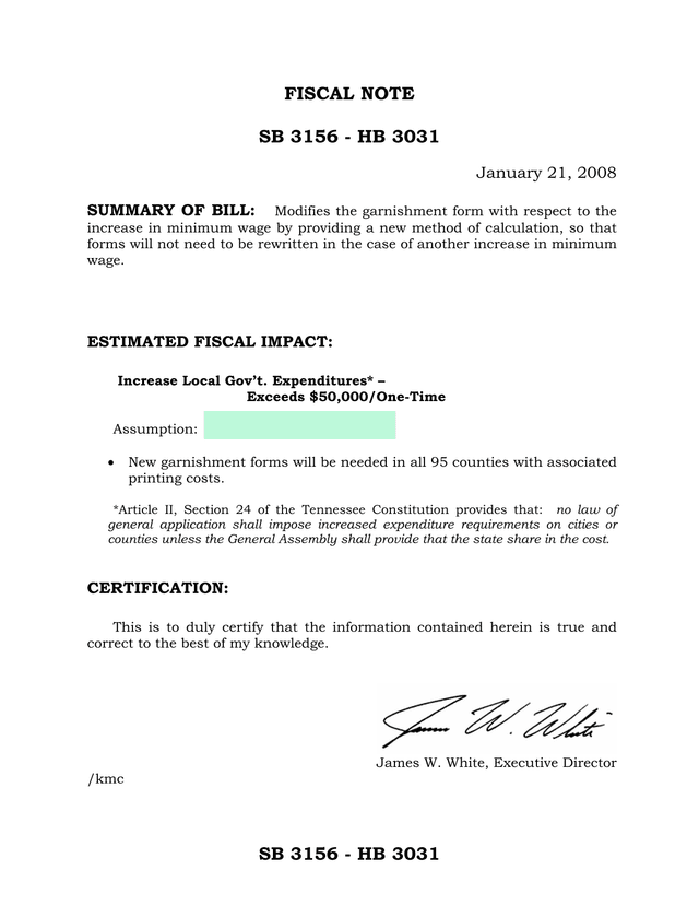 SB 3156   HB 3031 Fiscal Note screenshot