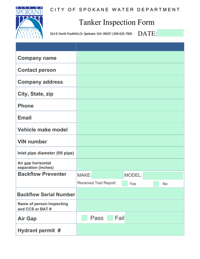 Tanker Inspection Form screenshot