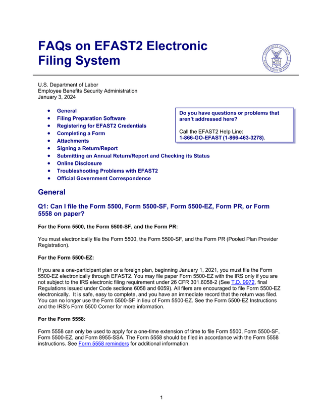 FAQs On EFAST2 Electronic Filing System screenshot