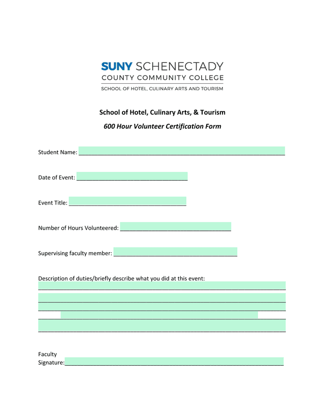 600 Hour Volunteer Certification Form screenshot
