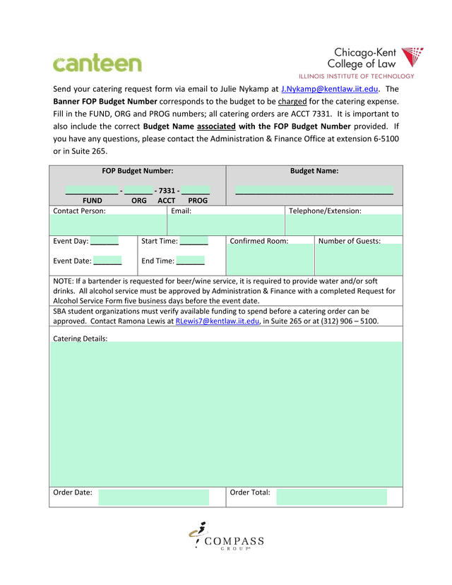Catering Request Form screenshot
