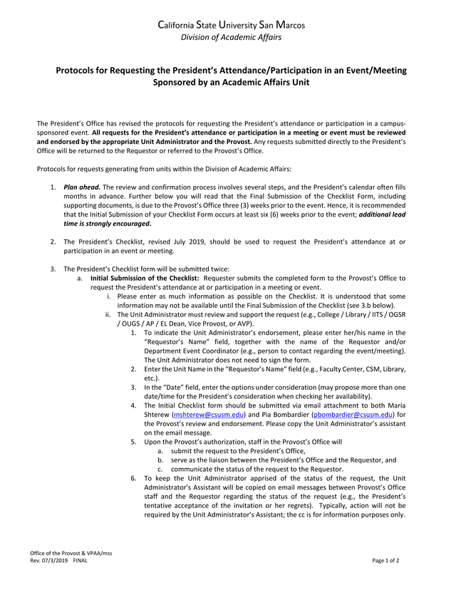 Protocols For Requesting The PresidentS AttendanceParticipation In An EventMeeting Sponsored By An A screenshot