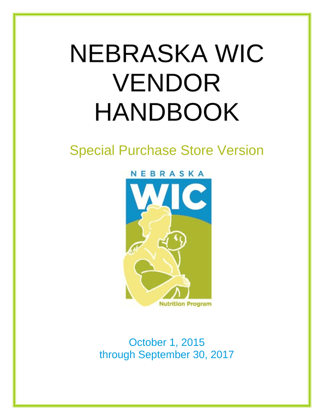 Nebraska WIC Vendor Handbook screenshot