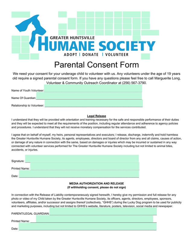 Parental Consent Form screenshot