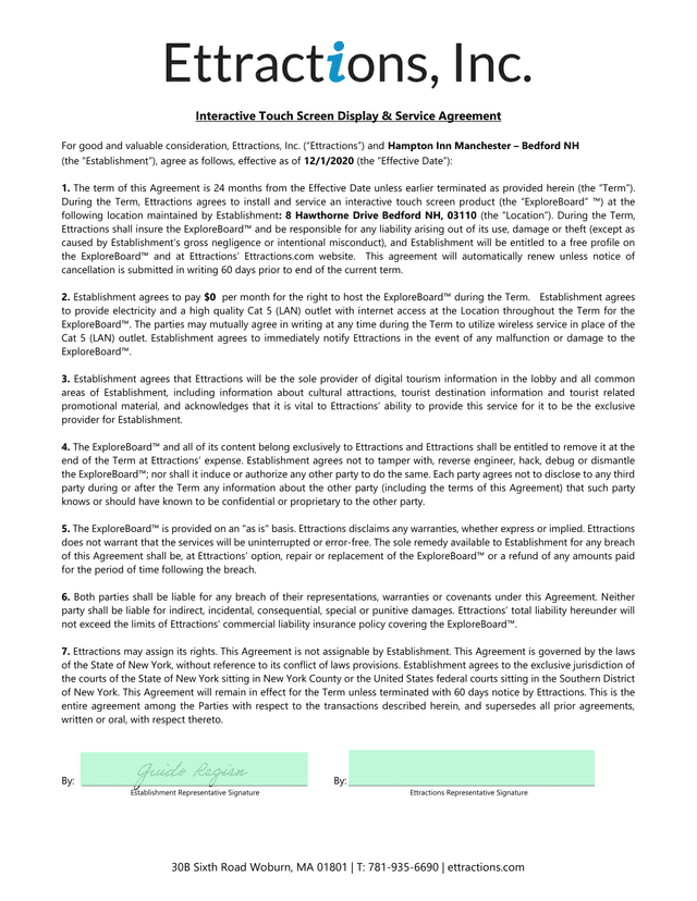 Interactive Touch Screen Display  Service Agreement screenshot