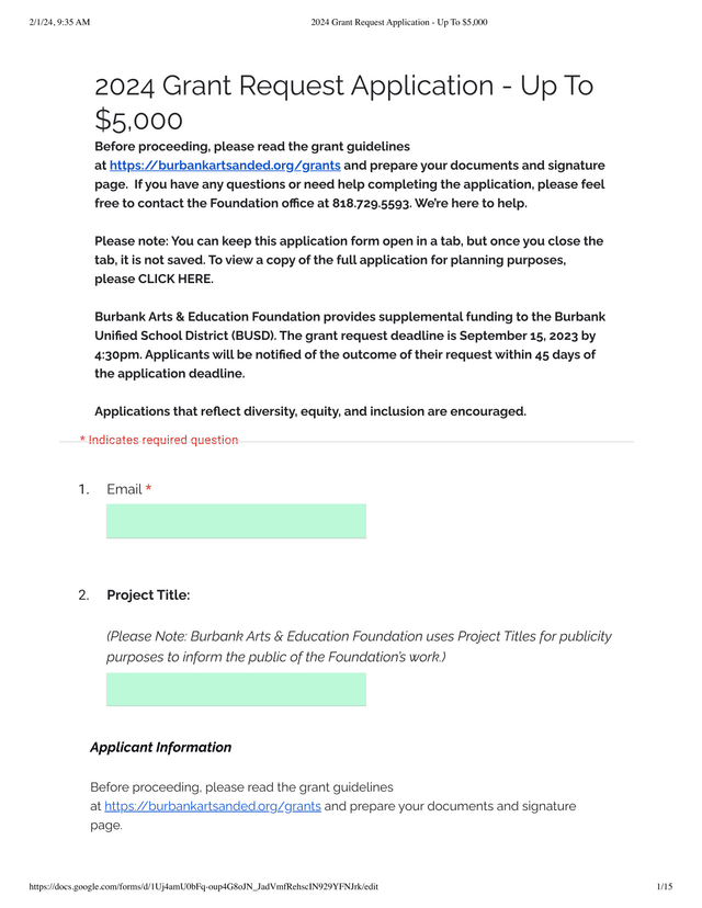 2024 Grant Request Application   Up To 5,000 screenshot