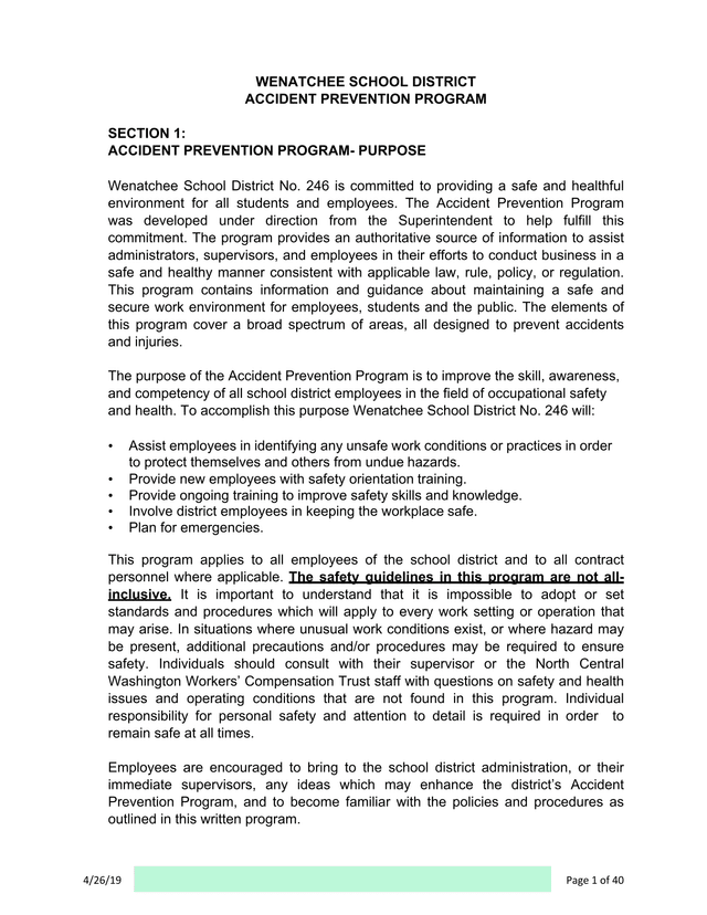 Wenatchee School District Accident Prevention Program screenshot