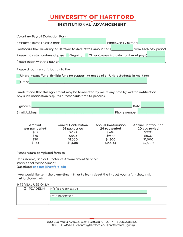 Voluntary Payroll Deduction Form screenshot