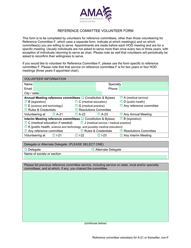 Reference Committee Volunteer Form screenshot