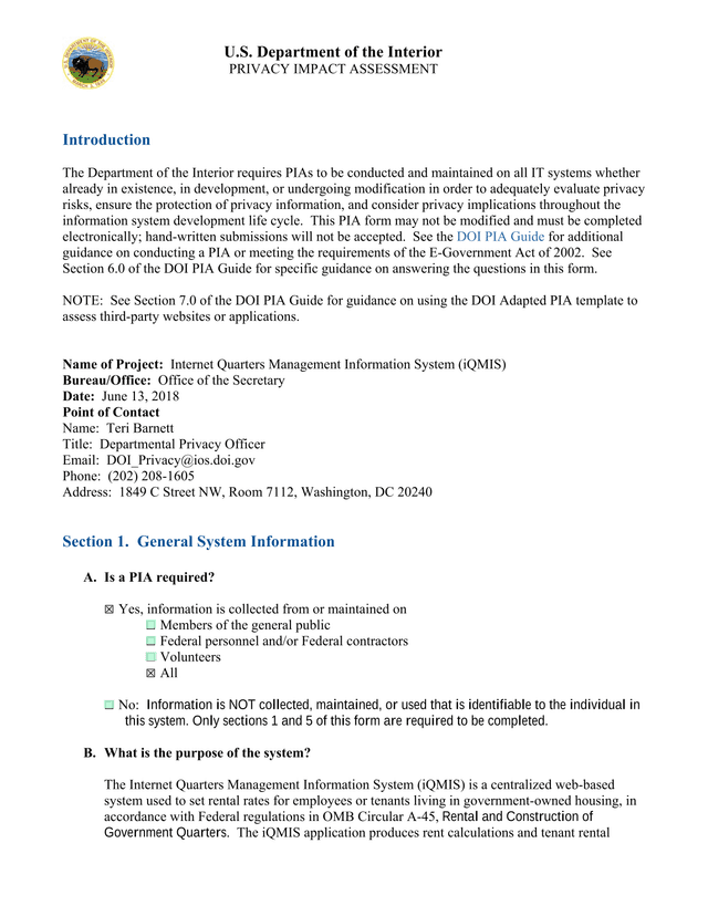 Privacy Impact Assessment (PIA) screenshot